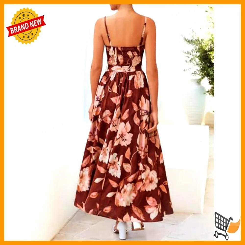 Sleeveless Maxi Dress with Spaghetti Straps, A-Line, Flowy, Formal